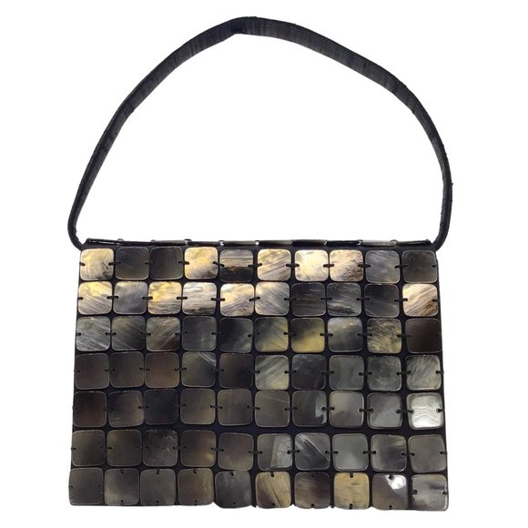 Bottega Veneta Handbags - BOTTEGA VENETA VINTAGE BLACK SHELL DETAIL SILK HANDBAG